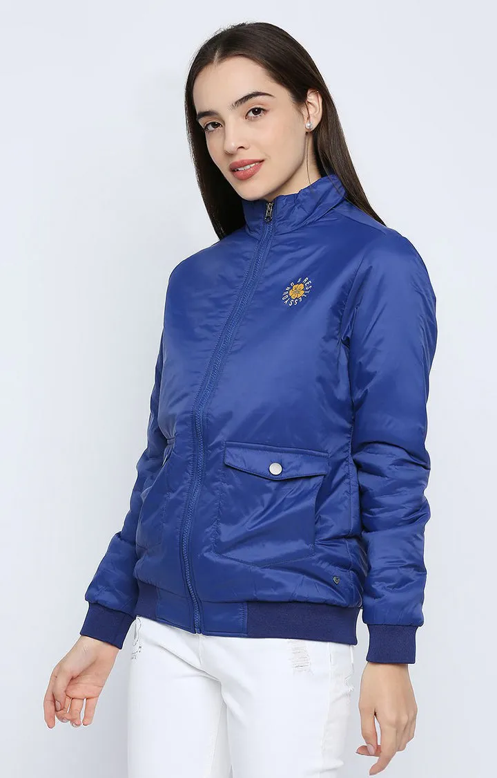 Spykar Women Blue Nylon Regular Fit Round Neck Jacket