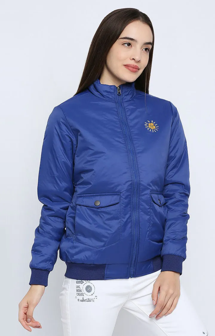 Spykar Women Blue Nylon Regular Fit Round Neck Jacket