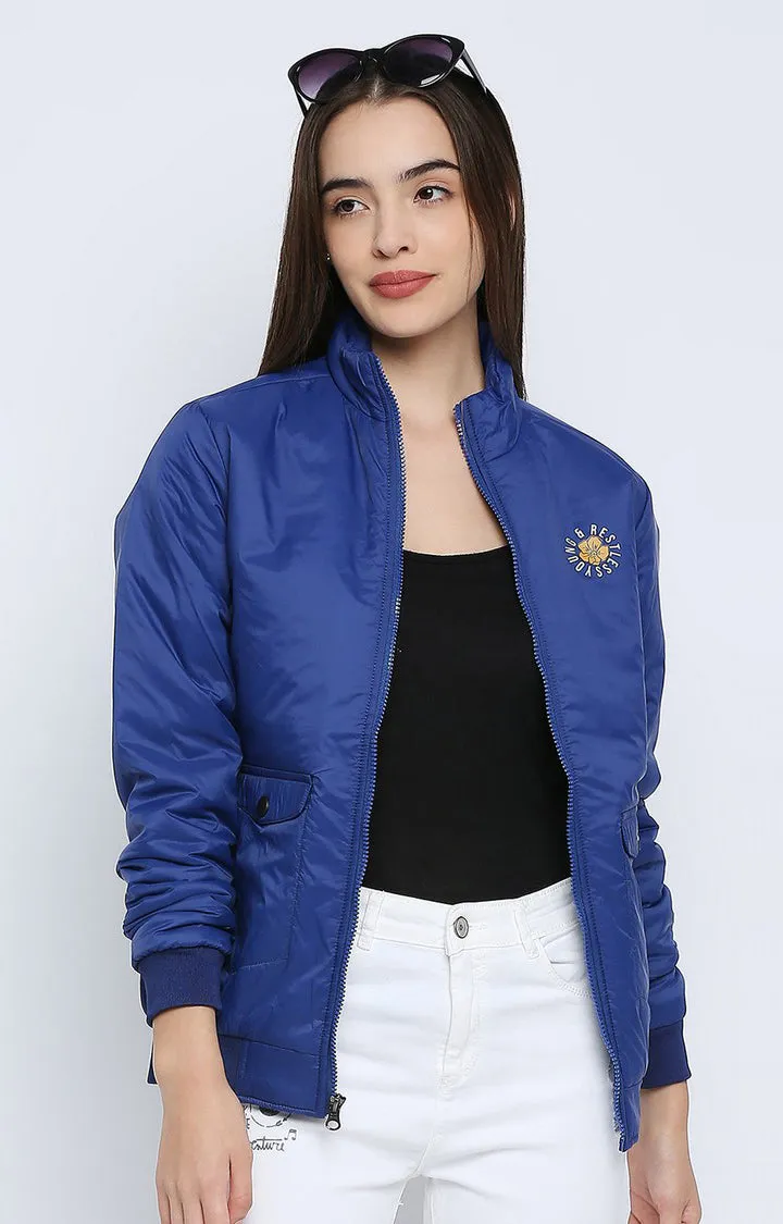 Spykar Women Blue Nylon Regular Fit Round Neck Jacket