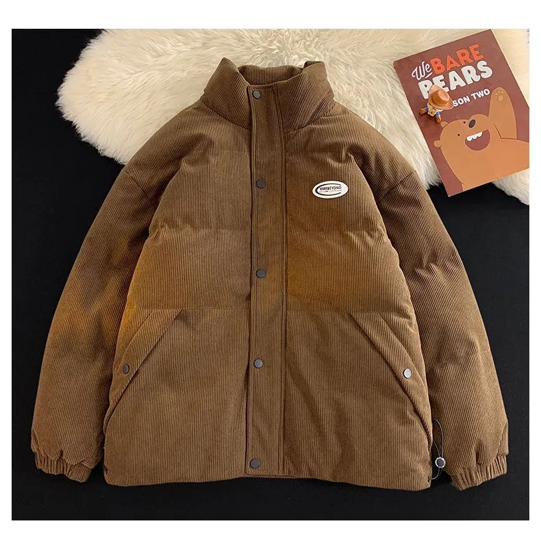 Stand-Up Collar Thickened Retro Corduroy Puffer Coat