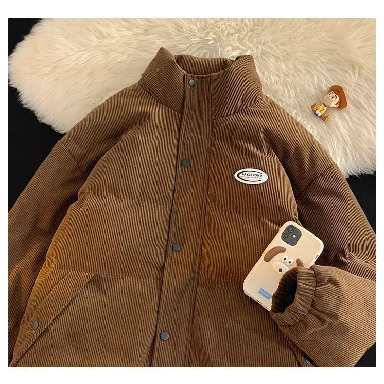 Stand-Up Collar Thickened Retro Corduroy Puffer Coat