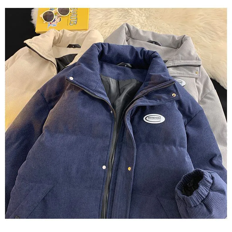 Stand-Up Collar Thickened Retro Corduroy Puffer Coat