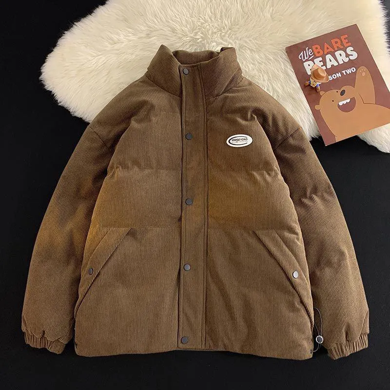 Stand-Up Collar Thickened Retro Corduroy Puffer Coat