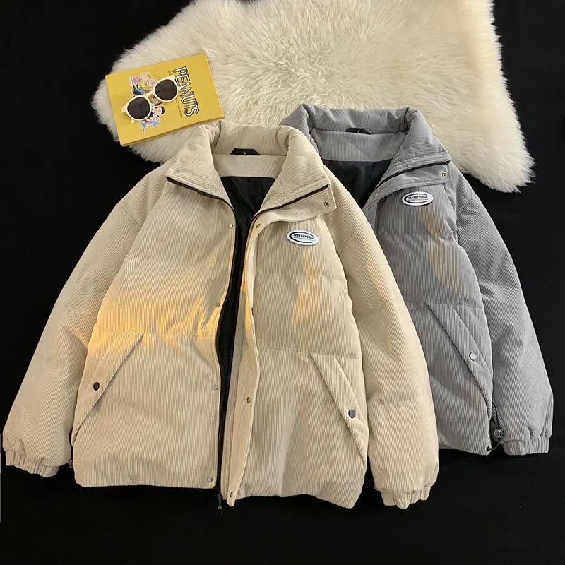 Stand-Up Collar Thickened Retro Corduroy Puffer Coat