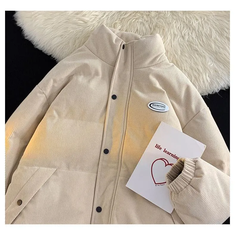 Stand-Up Collar Thickened Retro Corduroy Puffer Coat