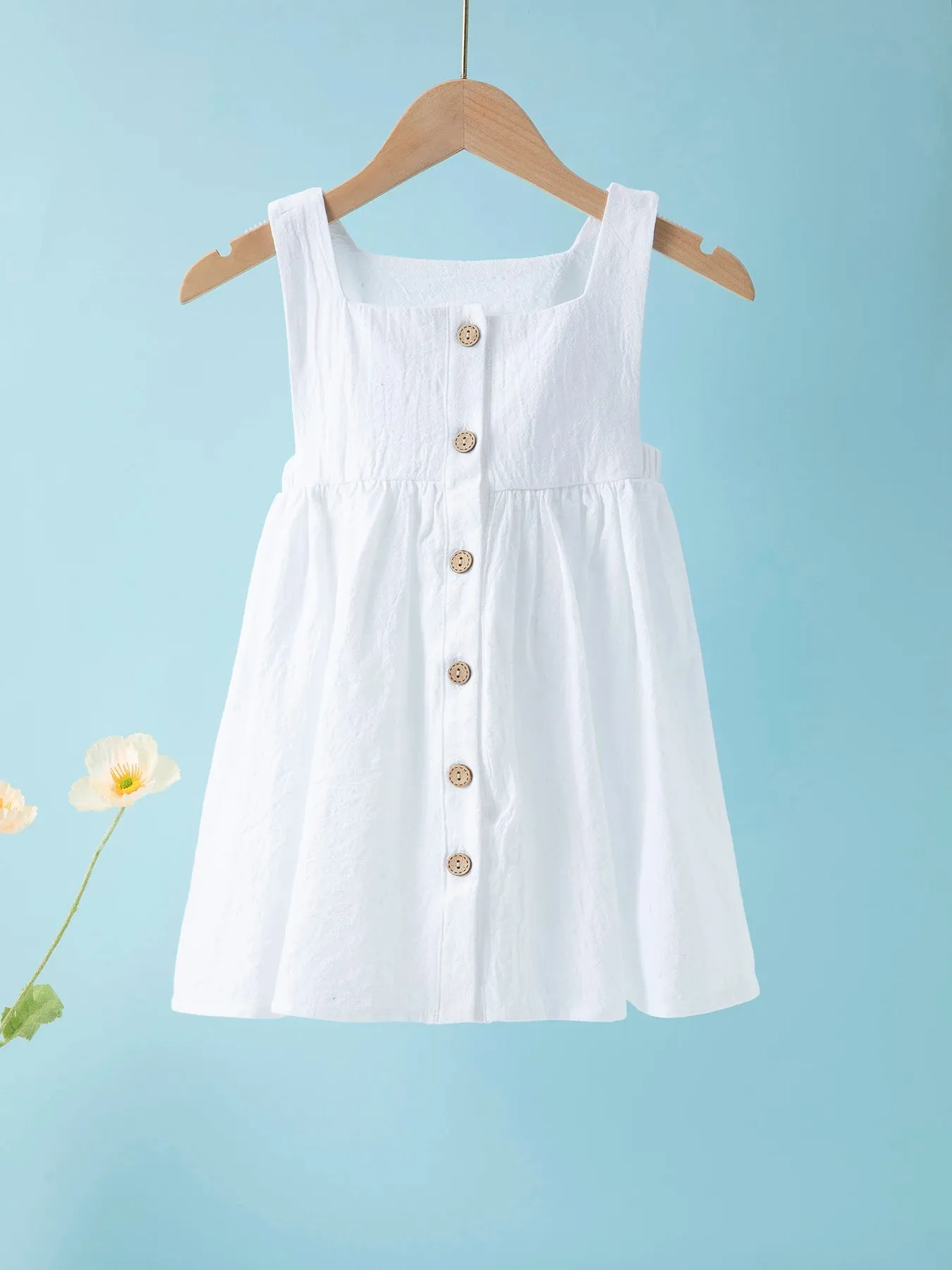 Summer kids clothes solid color suspender girl frocks linen cotton sleeveless summer dress