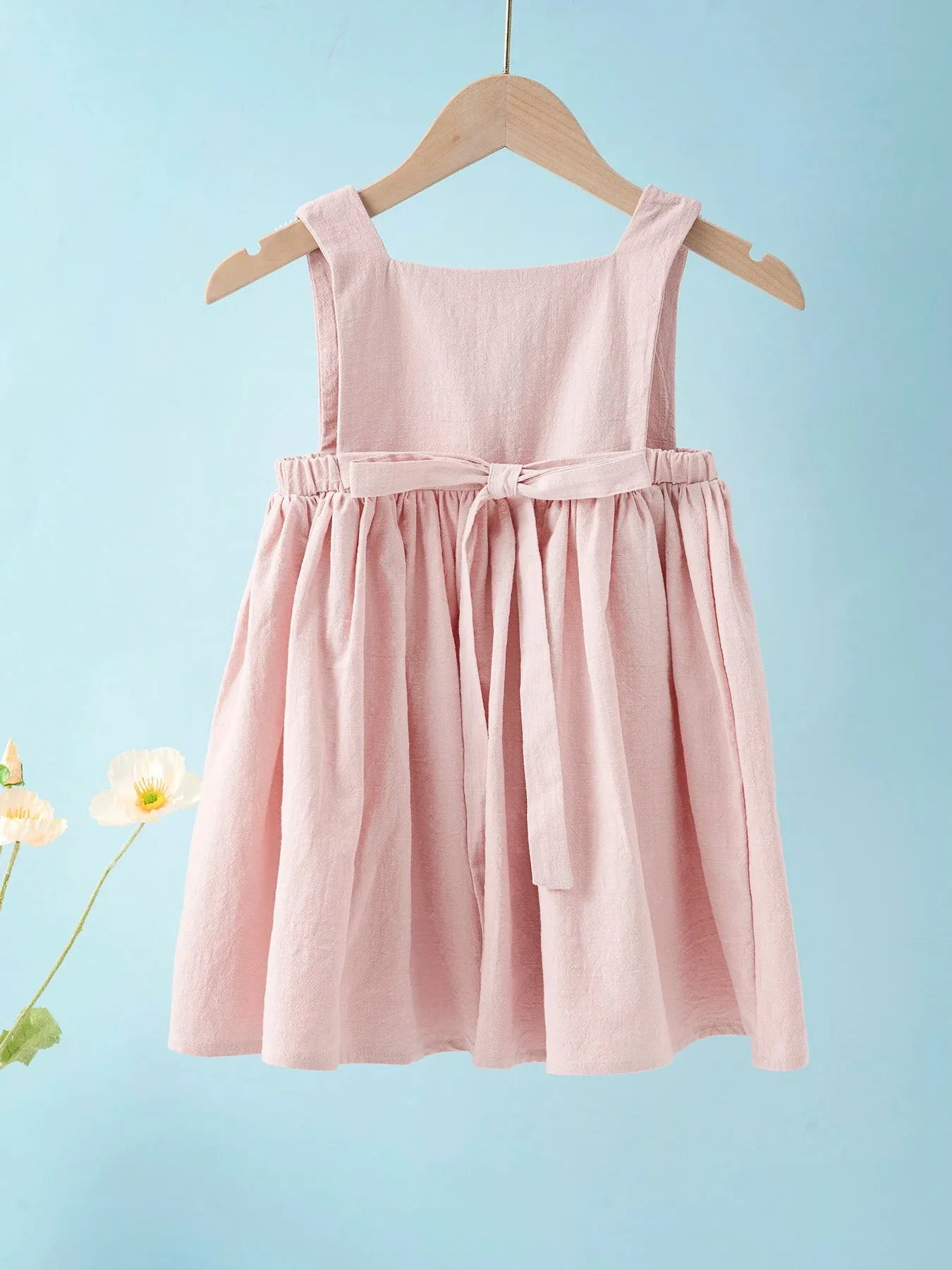 Summer kids clothes solid color suspender girl frocks linen cotton sleeveless summer dress