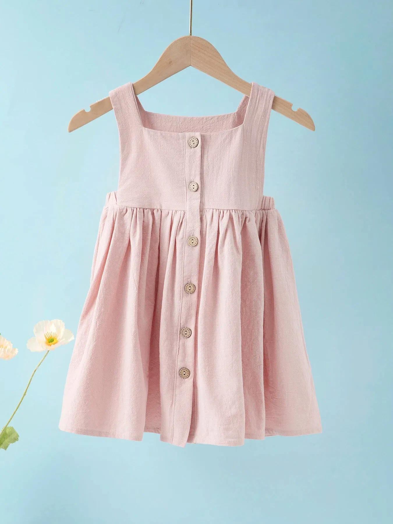 Summer kids clothes solid color suspender girl frocks linen cotton sleeveless summer dress