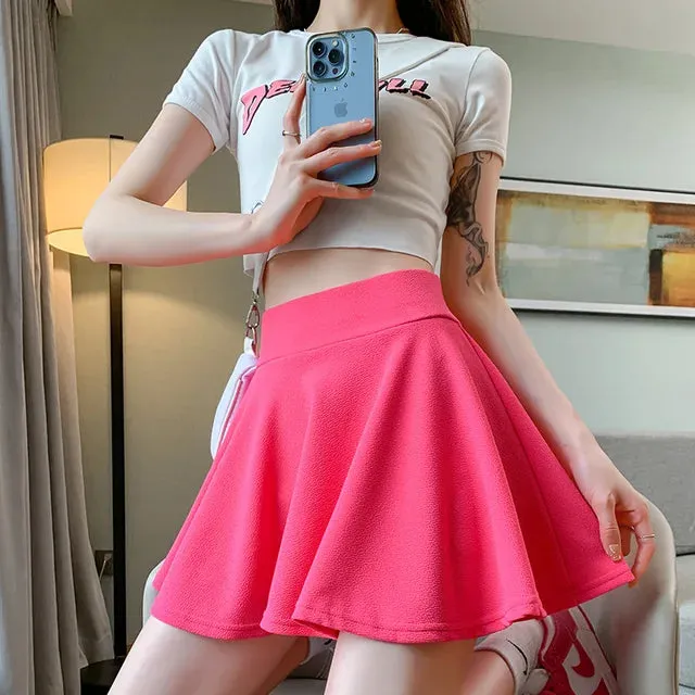 Summer Women's Skirts Fashion Sexy Mini Elastic Pleated Sun Skirts For School Girl Uniform Korean Black High Waist Tennis Skirts