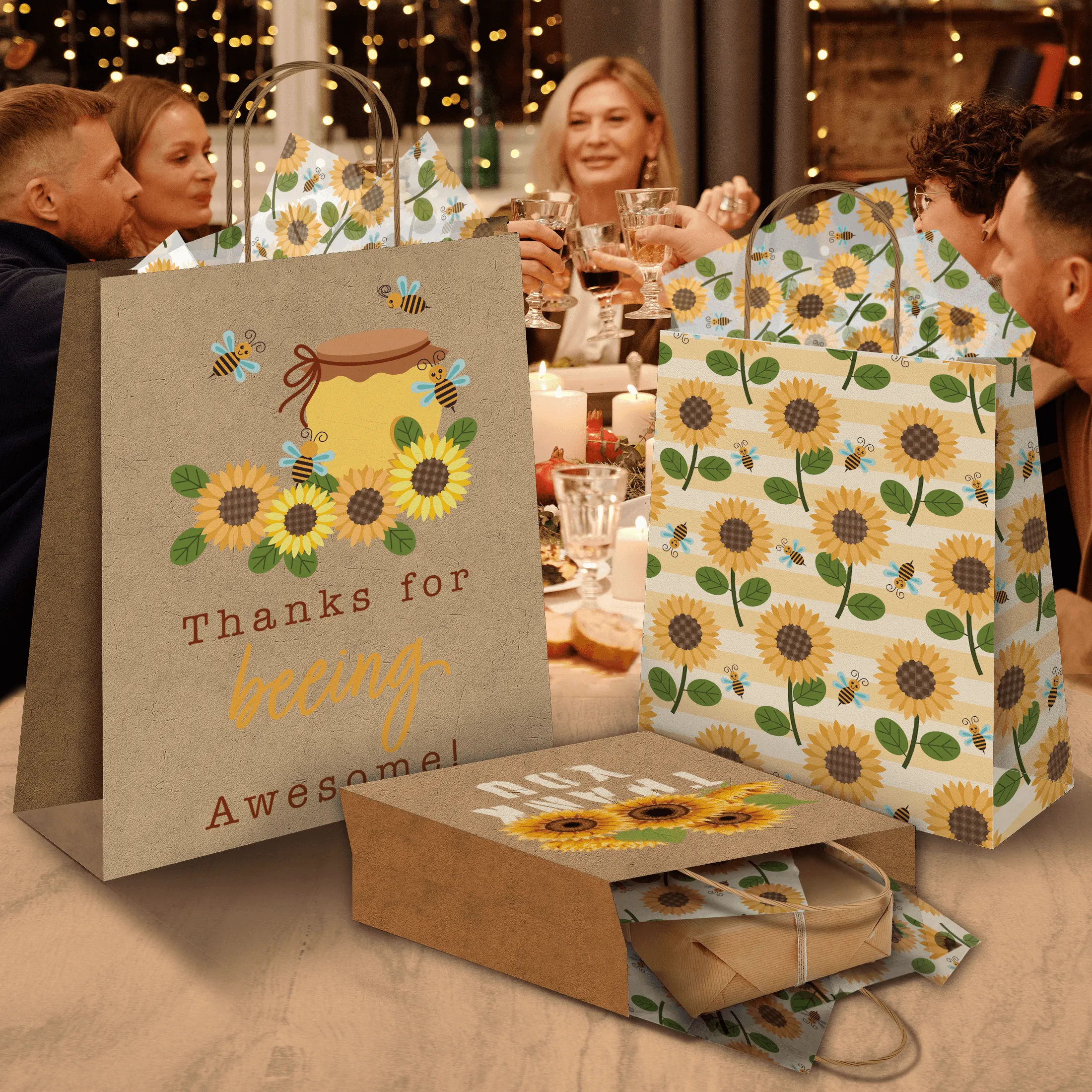 Sunflower Kraft Gift Bags Mixed Size Set