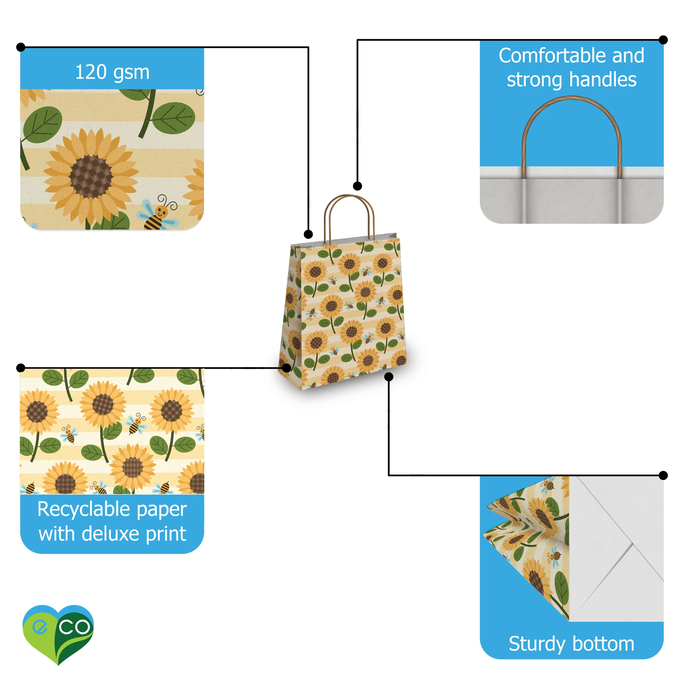 Sunflower Kraft Gift Bags Mixed Size Set