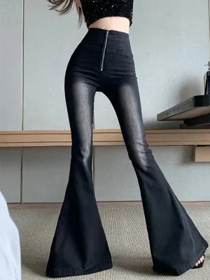 Trendy High Waist Flare Black Stoned Jeans