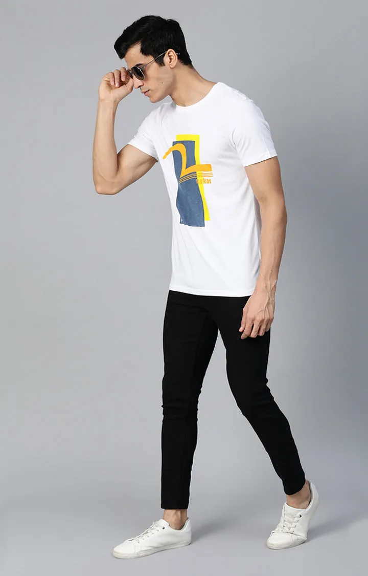 Underjeans By Spykar Men White Printed Round Neck T-Shirt