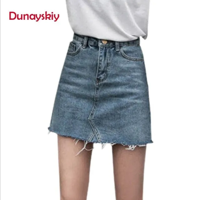 VenusFox Casual Solid High Waist Pencil Denim Pockets Skirts