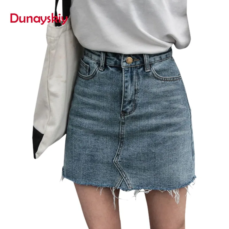 VenusFox Casual Solid High Waist Pencil Denim Pockets Skirts