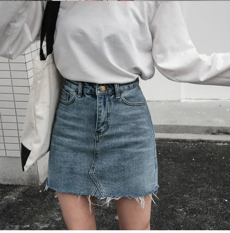 VenusFox Casual Solid High Waist Pencil Denim Pockets Skirts