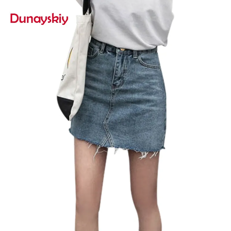 VenusFox Casual Solid High Waist Pencil Denim Pockets Skirts