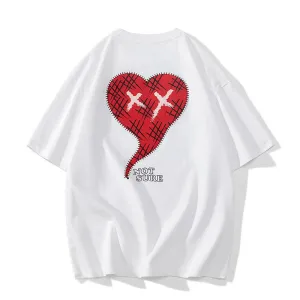 Versatile Print Pure Cotton Comfortable Love Heart Loose Fit Short Sleeve Tee