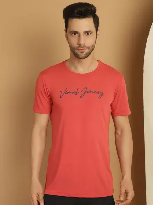 Vimal Jonney Pink Logo Printed Round Neck Cotton Half sleeves Tshirt For Men