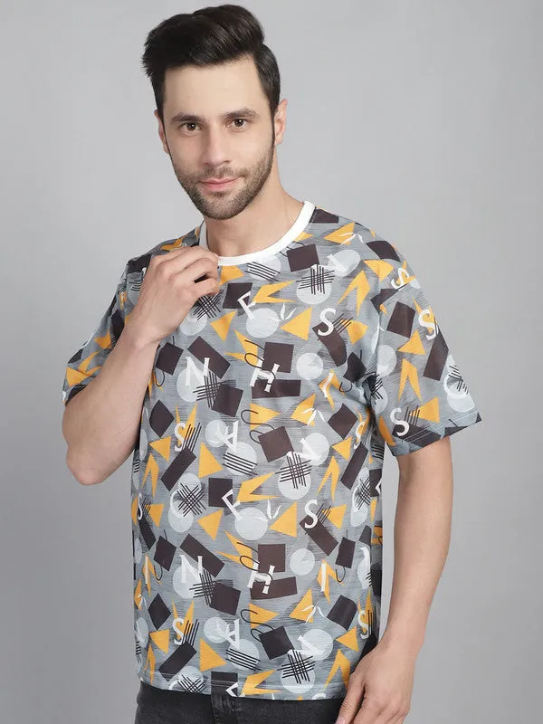 Vimal Jonney Printed White Round Neck Cotton Oversize Half sleeves Tshirt For Men