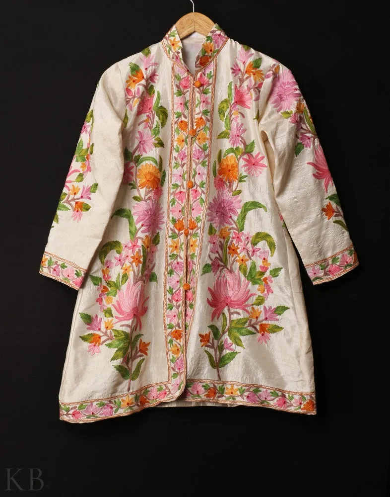 White Aari Embroidered Silk Jacket