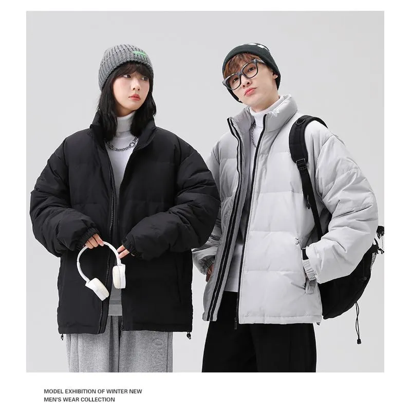 White Duck Down Warmth Cropped Casual Stand-Up Collar Thickened Down Jacket