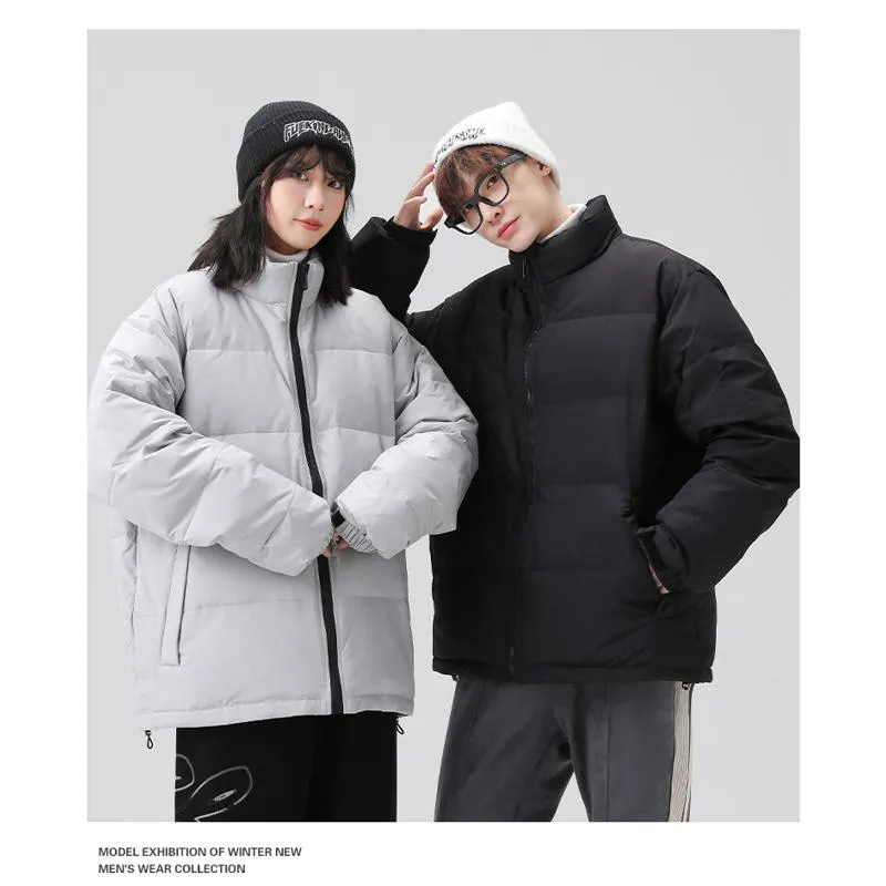 White Duck Down Warmth Cropped Casual Stand-Up Collar Thickened Down Jacket