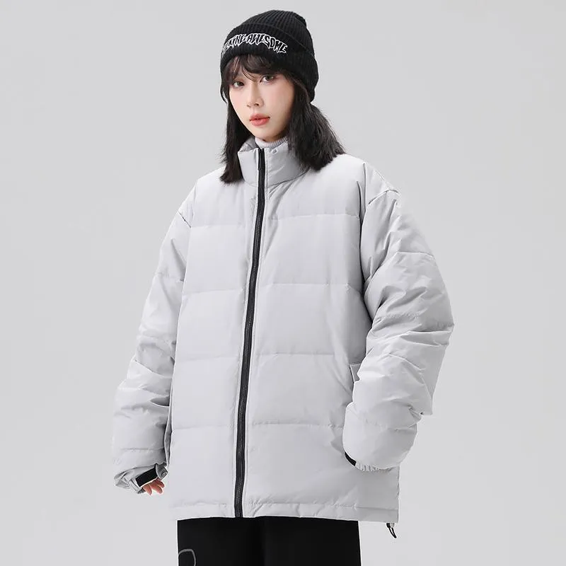 White Duck Down Warmth Cropped Casual Stand-Up Collar Thickened Down Jacket