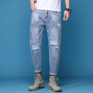 Wiaofellas Brand Men's Sweatpants Sexy Hole Men Jeans Pants Casual Summer Autumn Male Ripped Skinny Trousers Slim Biker Outwears Pants