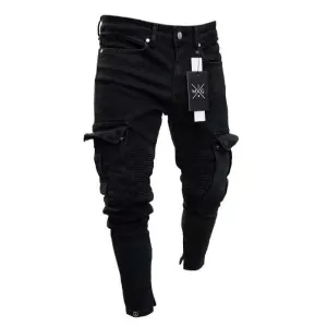 Wiaofellas  -  Fashion Jeans Men´s Branded Men's Clothing Clothes Skinny Slim Jean Black Pencil Pants Man Streetwear Fit Cargo Jeans for Men