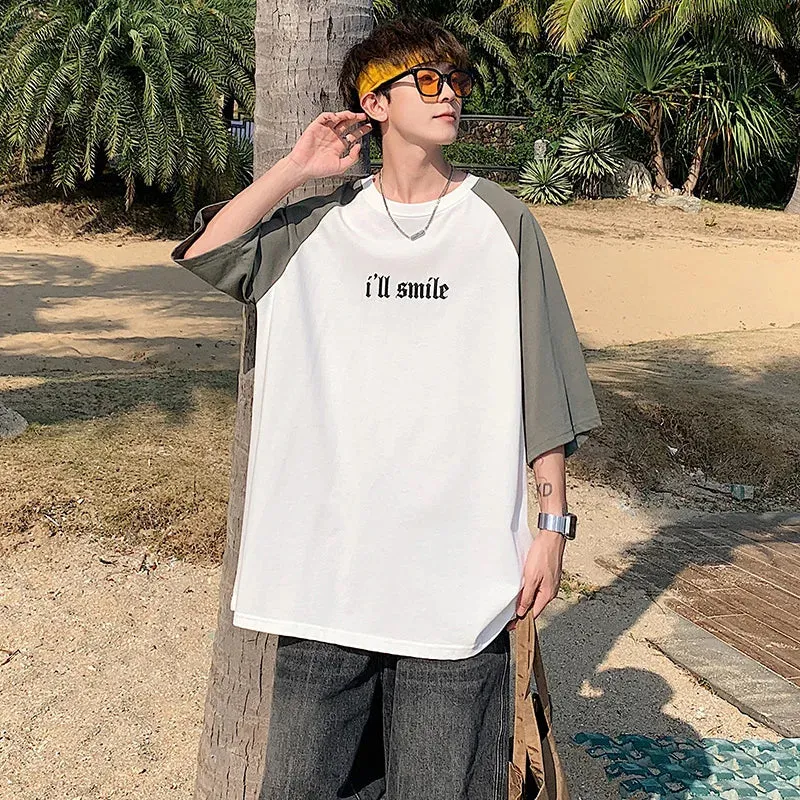 Wiaofellas  -  Gothic Patchwork T-Shirt Men Summer Men's Oversized T-Shirt Letter Pattern Round Neck T Shirts Loose Casual Unisex Tops Tee