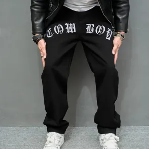 WIAOFELLAS High street Hip Hop Men Stylish Embroidery Loose Jeans Trousers For Men's Hip Hop Male Motorcycle Straight Denim Pants