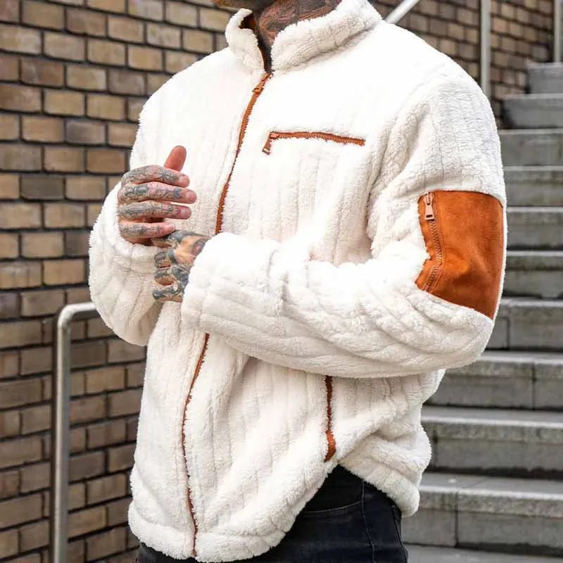 Wiaofellas  -  Winter Lambwool Stand Collar Thickness Jackets Fashion Solid Color Zipper Hoodies Men Clothing New Long Sleeve Wool Coat