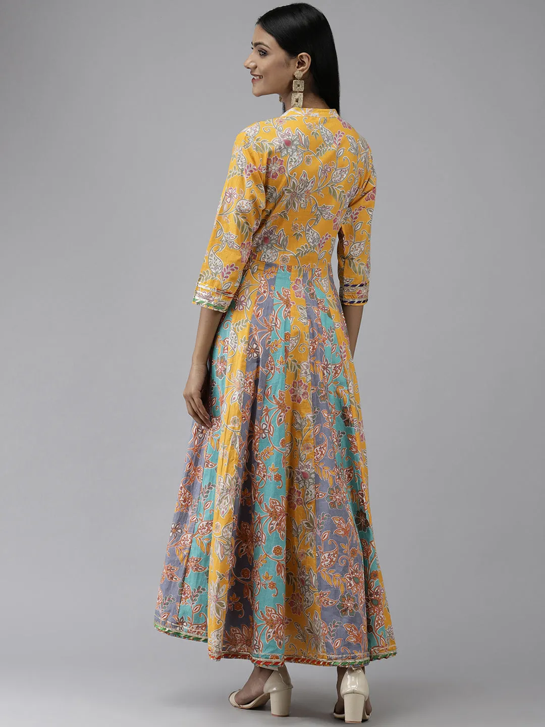 Women Mustard Yellow & Multicoloured Ethnic Motifs Maxi Dress