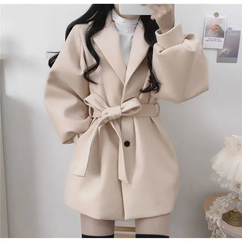 Woolen Thickened Petite Wrap Coat