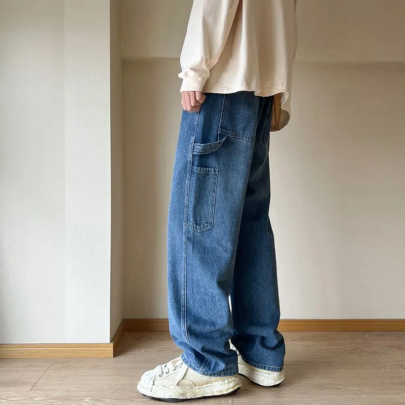 Workwear Floor-Length Drawstring Loose Fit Straight Jeans