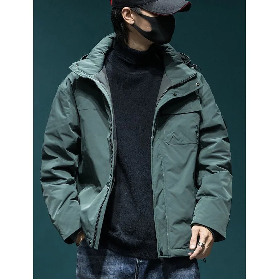 Workwear Style Loose Fit Raincoat Hooded Jacket