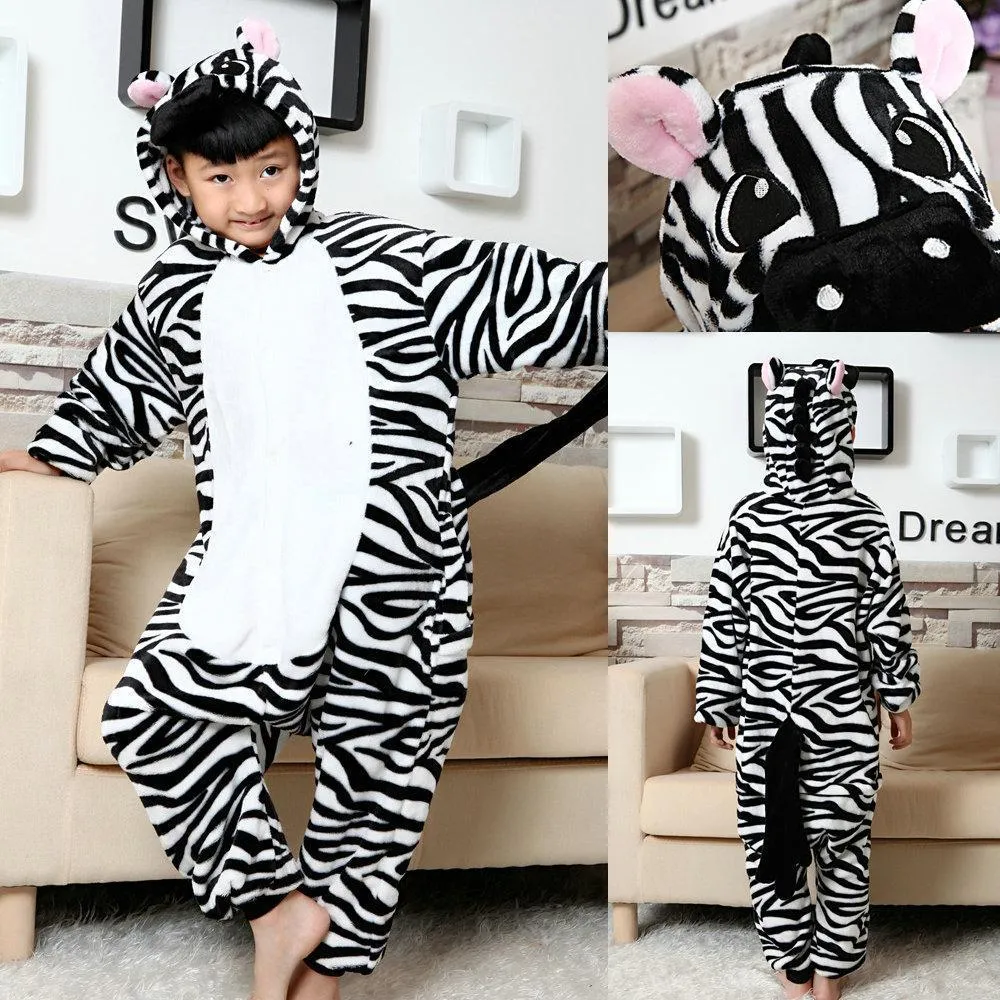 Zebra Kids Kigurumi Pajamas Animal Onesies Hoodie Costume